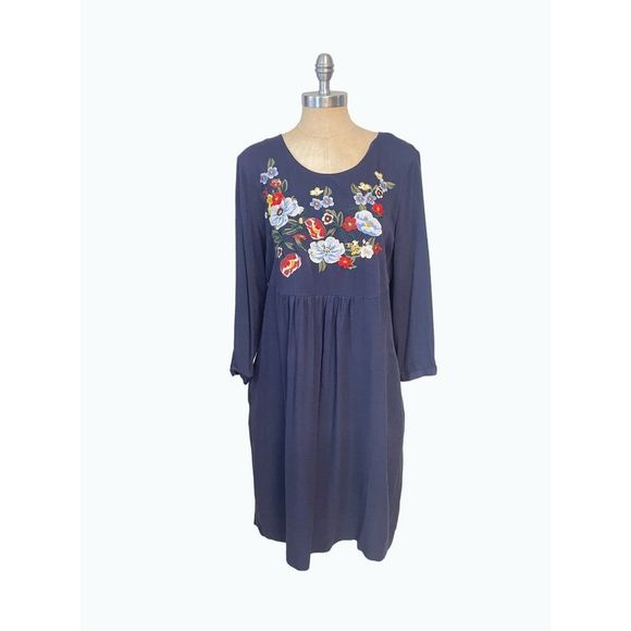 Joules Navy Dress with Floral Embroidery - Picture 1 of 5